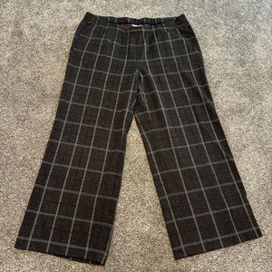 J.JILL Woman XL Ponte Full Leg Crop Pull On Wide Pants Plaid Window Pane Gray